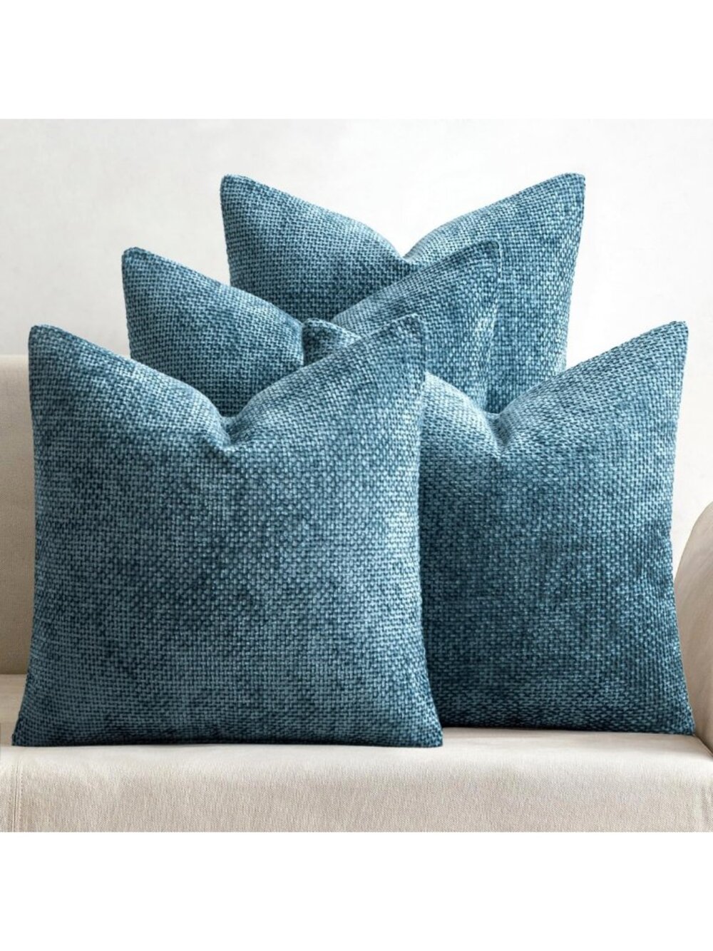 Soft Chenille Decorative Pillow Covers - Smoke Blue, 20x20, Set of 4, Cozy Home
